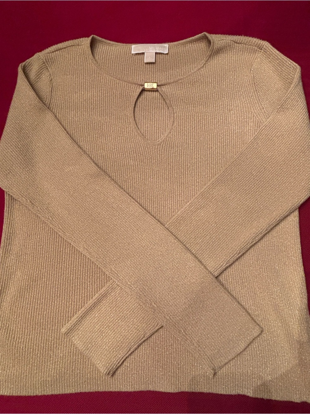 Michael Kors Metallic Gold Scoop-Neck Keyhole Sweater